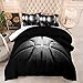 kxry Basketball Comforter Set Queen Size Black Basketball Sports Theme Bedding for Boys Kids Teens 3D Quilt 1 Comforter + 2 Pillow Cases