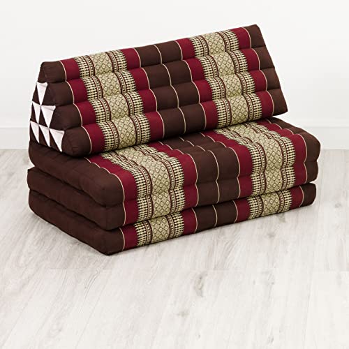 livasia Thaikissen 3 Auflagen für Paare XXL - 190x80x8cm - Dreieckskissen Klappmatratze, extrabreit Kapok, Rückenkissen faltbar, Thaimatte zum Klappen, Meditationskissen (Weinrot) – Bild 3