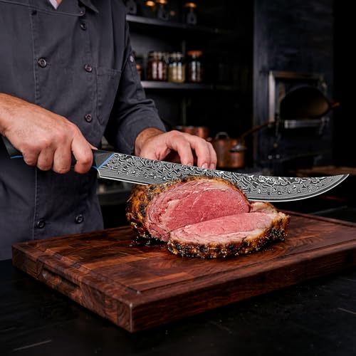 Image of FINTISO Carving Brisket Knife 11.6 Inch, 67-Layer Damascus Steel Breaking Knife with Curved Blade, Slicing and Butcher Knives for Meat Cutting with Ergonomic G10 Handle - Zeus Series