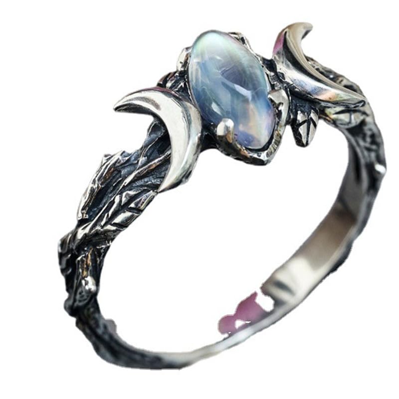 Lunar Mirage | Boho Moonstone Double Crescent Ring | Retro Geometric Design-image-37
