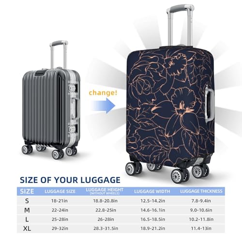 Copper-Gold Gloss Outline Flower Print Luggage Cover For Suitcase,Washable Elastic Travel Suitcase Protector With Zipper Closure And Bottom Buckle – Fits 18-32" Luggage-X-Large4