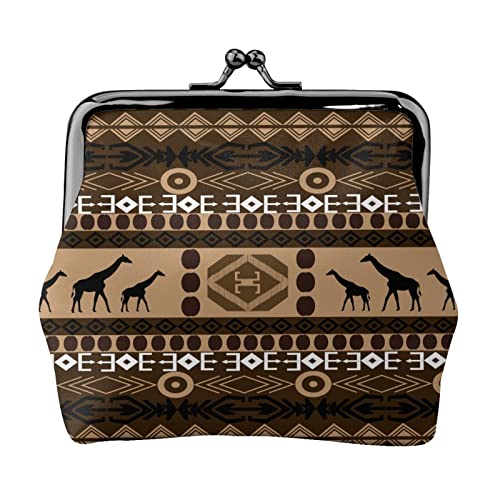 Africa Ethnic Giraffe Geometric Pattern Buckle Leather Coin Purses Vintage Pouch Kiss-Lock Change Purse Mini Wallets For Women Girls #TOP2