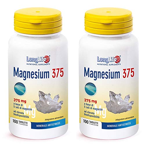 2x Long Life - Magnesium 375-100 tavolette | Integratore di Magnesio con funzione antiossidante | Pacchetto da 2 confezione da 100 compresse
