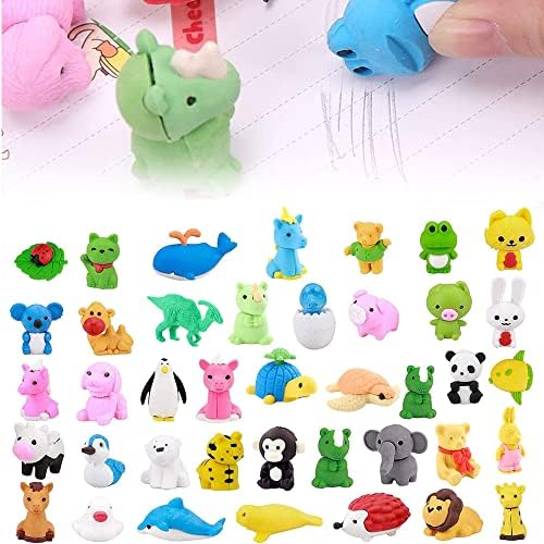 Furado Animal Erasers, 40Pcs Animal Rubbers Cartoon Erasers, Random