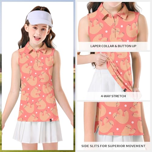 Image of Soneven Girls Sleeveless Polo Shirts Button UP Golf Tennis T-Shirts with Collared Quick Dry Tank Tops for 4-14 Years
