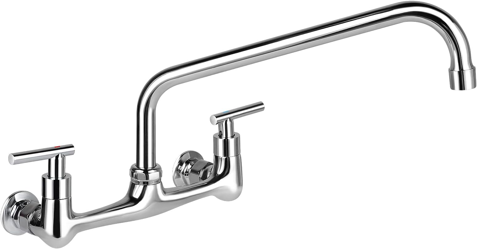 rwusnx8 Inch Commercial Wall Mount Kitchen Faucet, Commercial Restaurant Backsplash Mount Sink Faucet with 12" Swivel Spout for Compartment prep & Home Kitchen