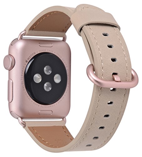 JSGJMY Compatible for Iwatch Band 38mm 40mm S/M Women Genuine Leather Loop Replacement Strap Compatible for iWatch Series 4 (40mm) Series 3 2 1 (38mm),Khaki with Rose Gold Clasp