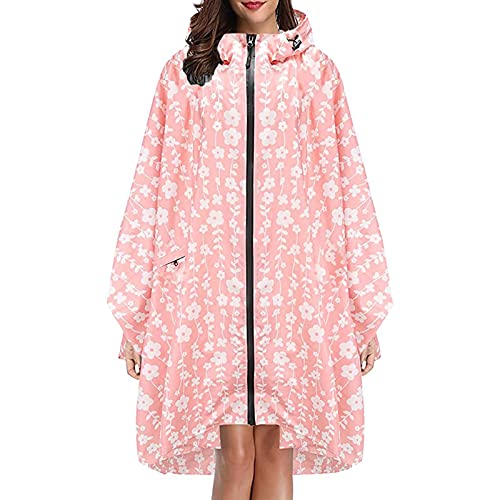 JSijepa Mode kvinnor regnjacka lös lång regnrock lätt vattentät regnponcho dragkedja huva regnrock för cykling promenader resor camping vandring, Rosa, en storlek