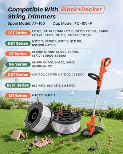 Image of 10 Pack Weed Eater String Compatible with Black+Decker, AF-100 0.065 inch 240ft | Automatic Feed, Perfect Fit, Weed Eater Spool, String Trimmer Replacement Spool for Black&Decker, 8 Spool+2 Cap+2 Spring