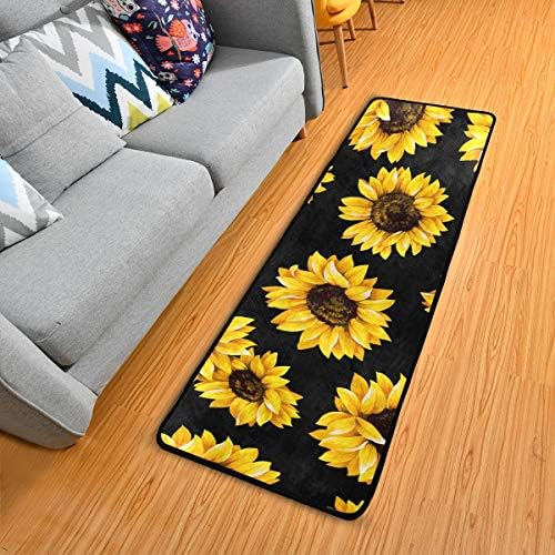 Sunflower Black Kitchen Rugs Non-Slip Soft Doormats Bath Carpet Floor Runner Area Rugs for Home Dining Living Room Bedroom 72" X 24"