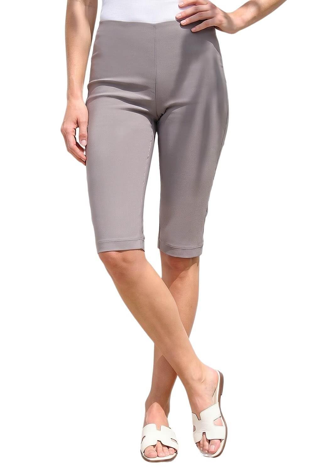 Roman Women's Taupe Elastic Waist Knee Length Stretch Shorts In Size 18