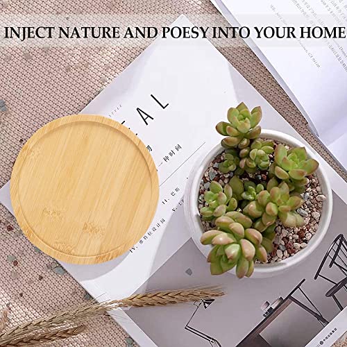 4 Pack Bamboo Saucer, 6 Inch Plant Saucer, 5" Cactus Plant Tray, Round Bamboo Tray For Modern Ceramic Flower Pot, Planter Pot Tray, Also Use Cup Holder, Spoon Holder, Kitchen Utensil Rest #TOP5