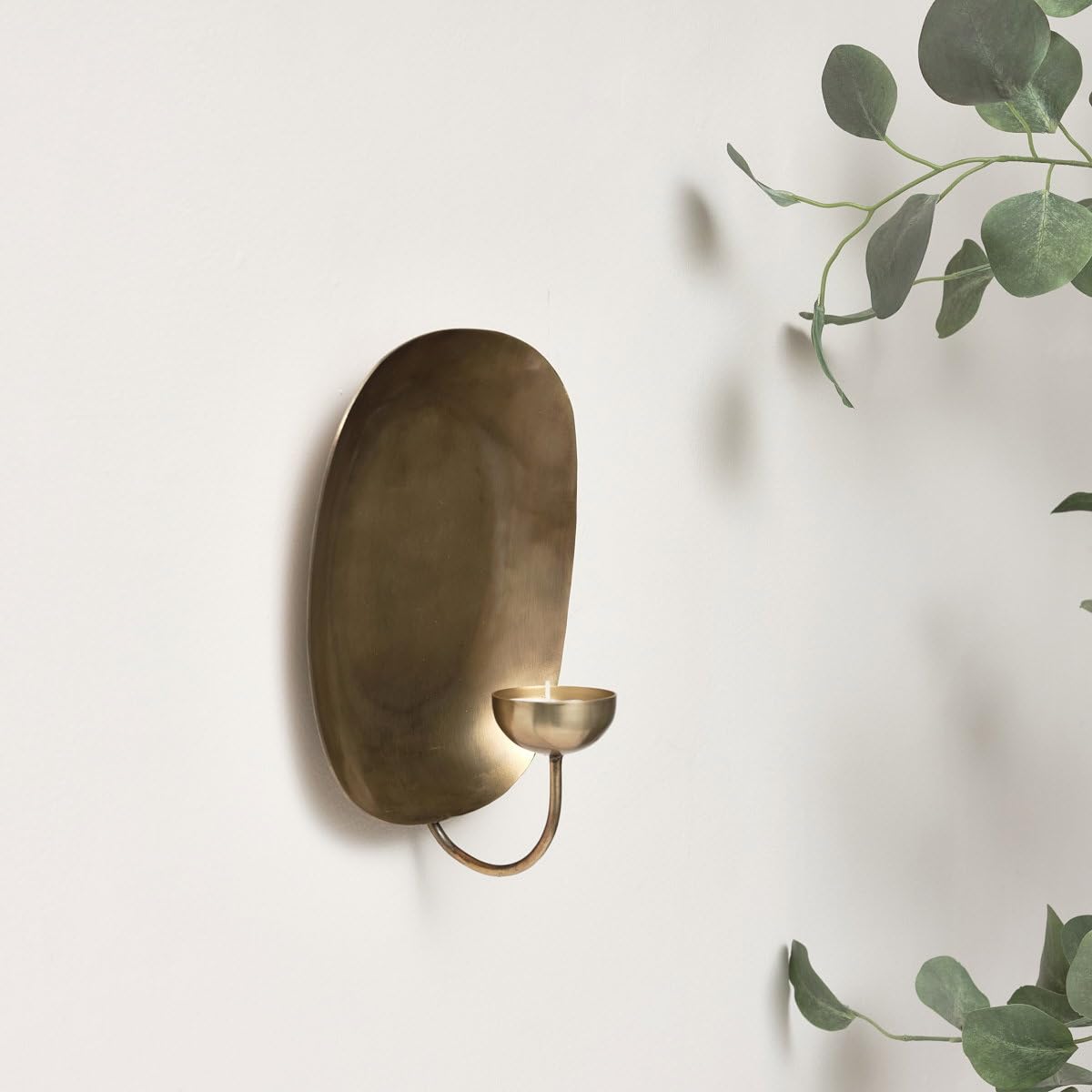 Antique Gold Art Deco Wall Sconce - Metal Candle Holder - Oval Shape - Wall Mounted