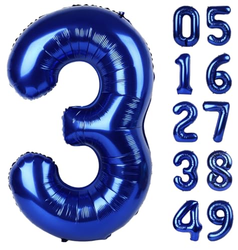 Night Blue 3 Balloon,Birthday Number Balloons,40 Inch Decorations Men Women