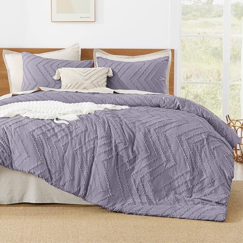 Image of Litanika Purple Queen Size Comforter Sets, 3 Pieces Lightweight Chevron Tufted Bedding Comforter Set, Fluffy Down Alternative Comforter Bed Set Gift Choice (90x90In Comforter and 2 Pillowcases)