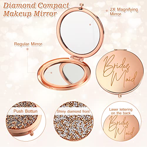 16 Pcs Proposal Gifts Set Compact Pocket Mirrors Bride Maid Of Honor Matron Of Honor Bridesmaid Diamond Makeup Mirrors With Hair Scrunchies For Wedding Bachelorette Bride Shower Party Bridesmaid Gifts #TOP2