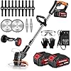 Cordless Strimmer, Electric 21V Grass Trimmers 90° Head Rotation & 6in Cutting Diameter, Garden Strimmer with 2x 4.0Ah Battery & Fast Charger, Metal Blade, Grass Cutter for Clearing Weeds Flower Trees
