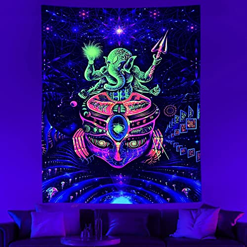 Simpkeely Blacklight Elephant Tapestry Hippie Trippy Colorful Cool Tapestries Wall Hanging India Wall Art Glow In The Dark Tapestry For Bedroom – 51.2 X 59.1 Inches #TOP2