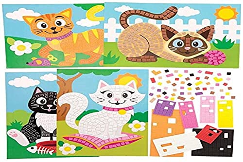 Baker Ross FE398 Kits de mosaïque du chat - Lot de 4, Carreaux de mosaïque, les loisirs créatifs, Kits de mosaïque pour enfants, Activités créatives pour enfants