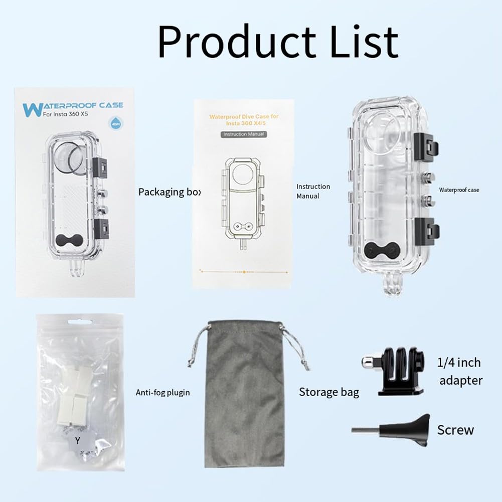 ZYWUOY Custodia subacquea per fotocamera Insta360 X5, custodia impermeabile in vetro temperato da 60 m, per immersioni, snorkeling, surf