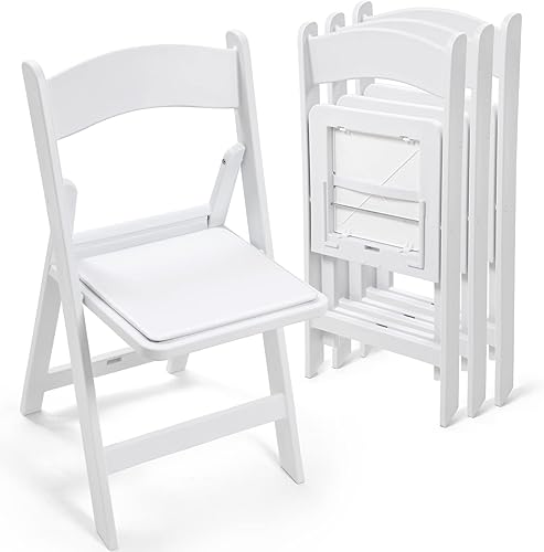 Miniatura 1 de Paquete de 4 sillas plegables de plástico blanco, cómoda silla plegable de resina, sillas de comedor ligeras con asientos acolchados de PVC para