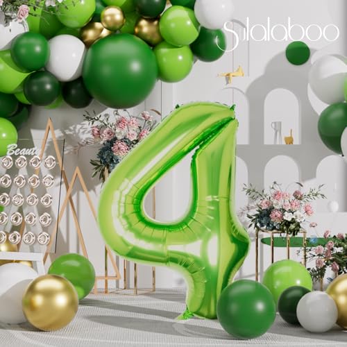Image of 40 Inch Green Number 4 Balloon Lime Big Large Helium Number 0-9 | Giant Digital 4th Foil Mylar Party Balloon for Birthday Party Anniversary Graduation Decorations