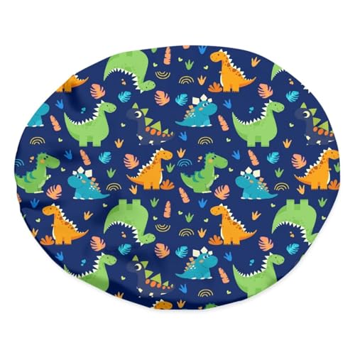 Image of Kids Satin Bonnet for Sleeping Cap with Elastic Wide Band Head Hair Cover, Cute Dinosaur Blue Night Sleep Caps Indoor Elastic Sleeping Beanie Headwear Night Hat for Toddler Baby