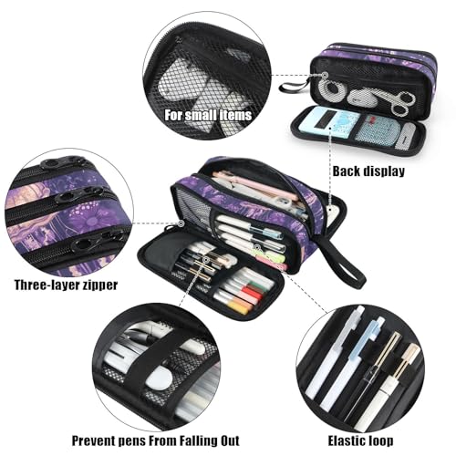 Image of Fustylead Magical Purple Floral Jellyfish Large Pencil Bag Storage Pen Case Makeup Pouch Stationery Bag for School College Office Organizer