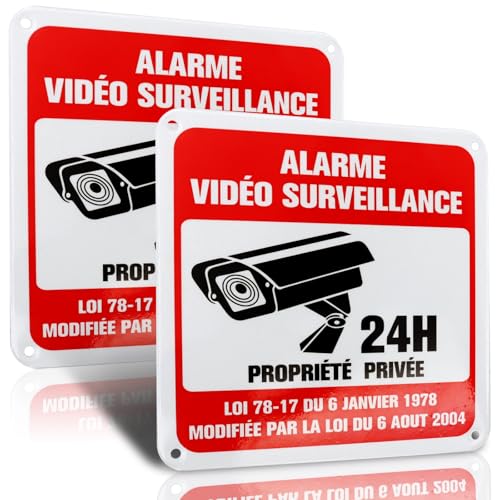 VEGCOO 2Pcs 24 Heures Panneau Camera Surveillance, Aluminium 15cmx15cm Pancarte Video Surveillance, Panneau Video Surveillance Exterieur, Alarme Video...