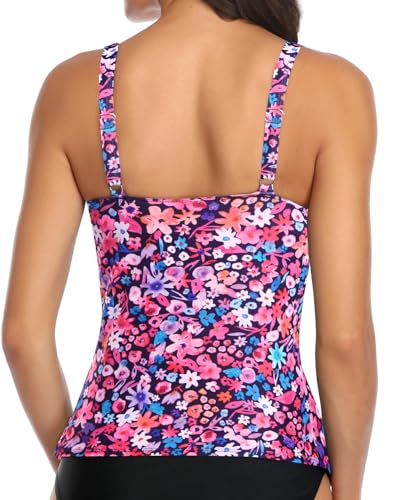 Image of Ruffle V Neck Tankini Top Only Women Tummy Control Swimsuit Tank Top