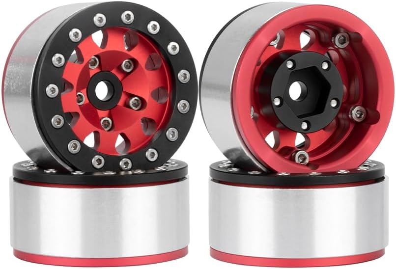 Metal 1.55" Beadlock Wheel Rim Parts for 1/18 AX90069 UTB18 1/10 RC Crawler Car D90 Tamiya CC01 LC70 LC80 MST JIMNY(Red)