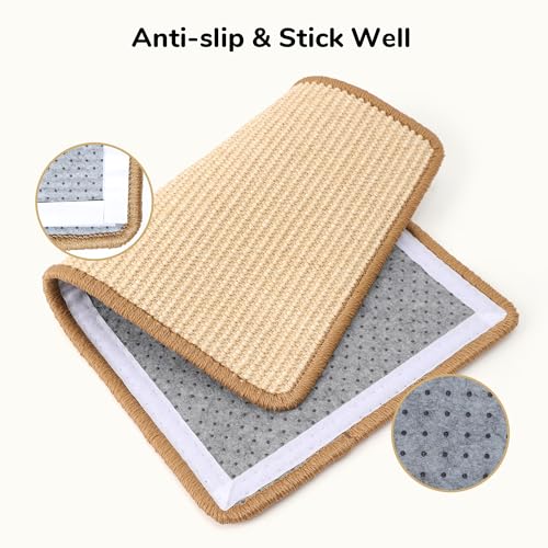FUKUMARU Cat Scratcher Mat, 23.6 X 15.7 Inch Natural Sisal Cat Scratch Mats, Horizontal Cat Floor Scratching Pad Rug with Sticky Tapes, Protect Sofa and Carpet (Beige-2 Packs 19.6 x 11.8 Inch Mat)