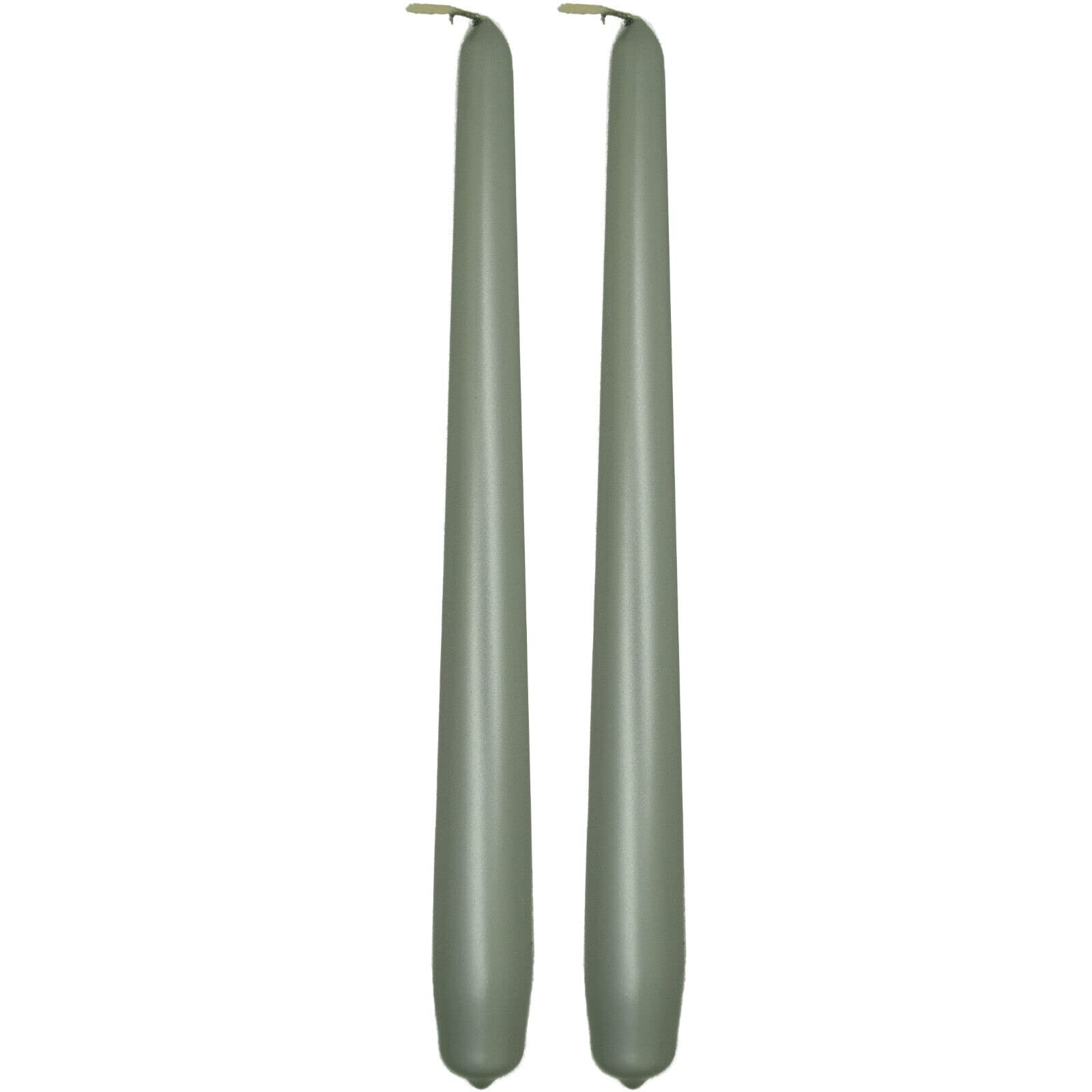 Tapered Dinner Candles, Pack of 2, Unscented, Long Burning Time, 24 cm / 9.45" (Silver, Metallic)