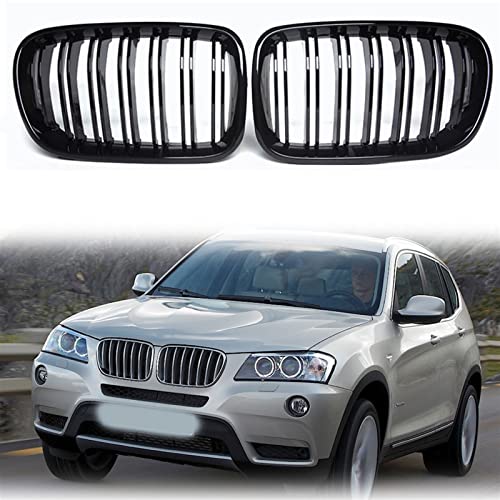 Paire de grilles de rein noir mat et brillant pour pare-chocs avant de BMW X3 F25.