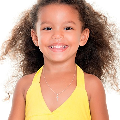 925 Sterling Silver Girl's 16" Round Edge Plain Stick Cross Pendant Necklace - Shiny Rounded Cross Charm Necklaces for Children & Preteens - Classic Religious Petite Cross Jewelry for Little Girls3
