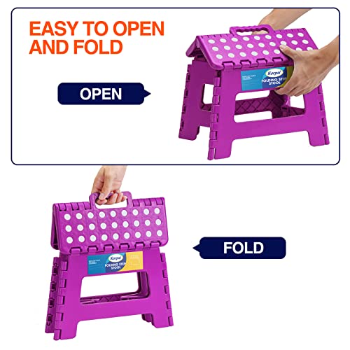 Korpai 9" Folding Step Stool For Adults And Kids Holds Up To 300 Lbs,Non-Slip Folding Stools With Portable Handle, Compact Plastic Foldable Step Stool For Bathroom,Bedroom, Kitchen,Purple,2Pc #TOP3