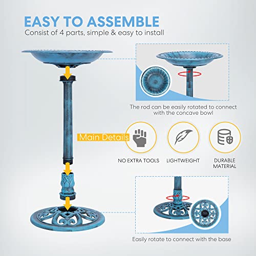 Vivohome Polyresin Antique Outdoor Blue Garden Bird Bath And Solar Powered Round Pond Fountain Combo Set #TOP2
