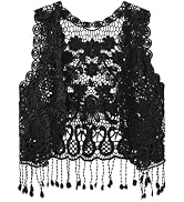SIUULUZZ Girls Crochet Vest Cardigan with Fringe V-Neck Sleeveless Boho Vest Hollow Out Cardigan