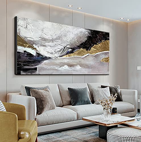 Abstract Wall Art Modern Gold Black Grey Canvas Oil Paintings 100% Hand Painted Picture for Bedroom Living Room Office Kitchen Home Décor