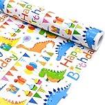 Kids Dinosaur Birthday Wrapping Paper Roll，Topeedy 43cm*10m Animal Eco Friendly Gift Wrap Printed with Dinosaur and Balloon for Boys or Girls Birthday Decoration- HB balloon