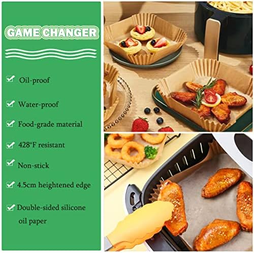 Air Fryer Liners Square,100pcs Air Fryer Paper Liners,7.9in Air Fryer Liners Disposable Parchment Paper,Accessories for Air Fryer,Oven,Steamer, Microwave,Oil-Proof, Water-Proof,Food Grade Paper