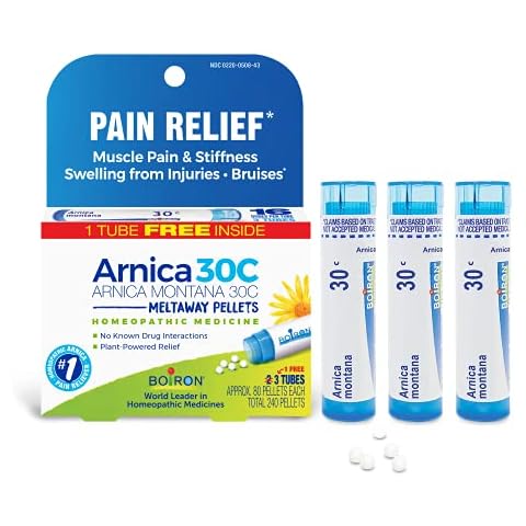 Boiron Arnica Montana 30C Homeopathic Medicine for Relief from Muscle Pain, Muscle Stiffness, Swelling from Injury, and Discoloration from Bruises - 3 Count (240 Pellets) Cover