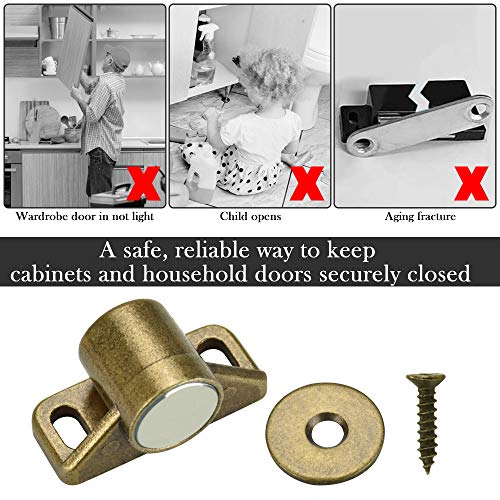 TANCUDER 4 PCS Magnetic Door Catch Latch Kitchen Magnet Push Catch Round Magnets Door Closers Catches Retro Cabinet Hardware Fittings with Screw for Wardrobe Cupboards Drawer Closet Doors, Bronze - Image 4