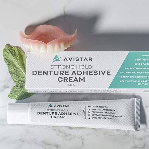 Denture Adhesive Cream (5 Pack) - Extra Strong Hold With Easy Application & Mint Flavour (Zinc & Fluoride Free) #TOP5