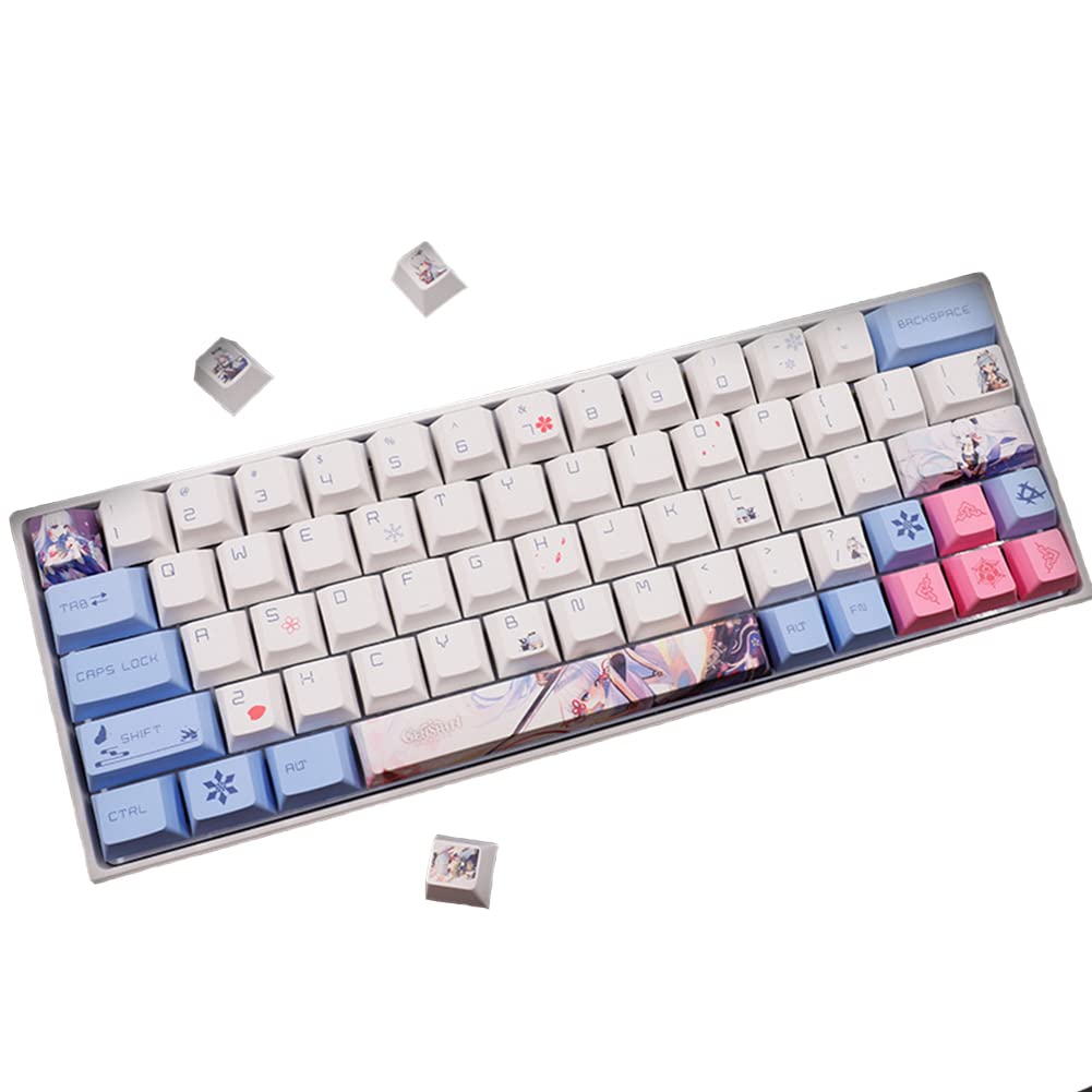 Kamisato Ayaka Genshin Impact Keycap Ayaka 134 Keys PBT Custom Cartoon Anime Cute Mechanical Keyboard Keycaps for 61-64-68-87-104-108-96-980 Cherry-3000 and Cherry-3484 Etc Keyboard Keycaps -