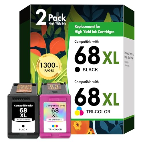 68 6155e 6555e 68XL 68e Ink Cartridges Black Color Combo Pack for HP68 Ink 68 XL Compatible for HP Envy 6100e 6500e Series Printers 6152e 6165e 6558e 6552e (2 Pack-1 Black, 1 Tri-Color)