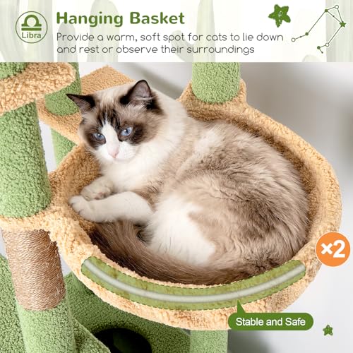 Image of Globlazer Heavy Duty Cat Tree 78 inch Sturdy Cactus Cat Tower for 20lbs Large Adult Cats, Symmetrical Aesthetic Big Cactus Cat Tree with Extra Large Platform, 2 Scratching Boards, Z78, Green