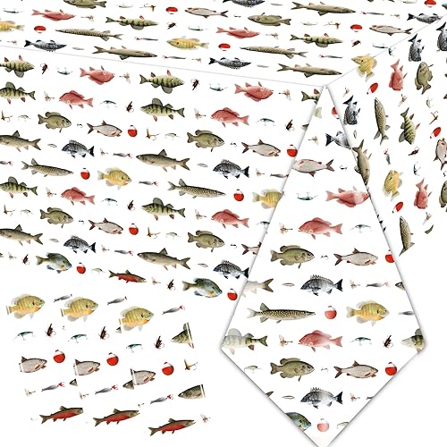 Juweked 3 Pieces Fish Table Cloth,Under The Sea Party Decorations Waterproof Plastic Fish Theme Table Cover for Little Fisherman Decorations,Fishs Party Supplies - 70.8×42.5inch