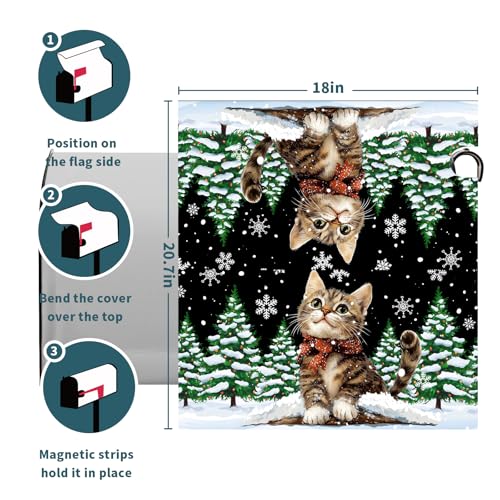Image of Hello Winter Cat Mailbox Cover Magnetic Standard Size 21 inchx18 inch Merry Christmas Tree Mailbox Wrap Decorative Black Post Letter Box Cover for Courtyard Garden Decor