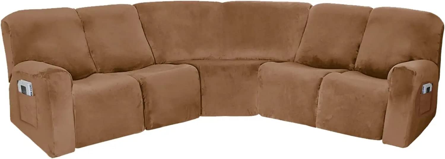 Sofa Covers Corner Sofa Covers, 7-Piece Sectional Couch Cover Corner Sofa Slipcover, L Shape Sectional Recliner Sofa Covers, Thick Plush Velvet Furniture Protector Cover (Camel,L Shape 5 Seats)